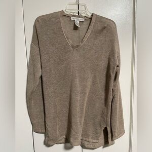 Ballinger Gold V-Neck Linen Sweater in Brown